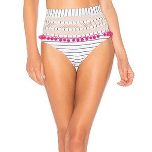 Tularosa Nina White Striped Hot Pink Pom Pom Bikini Bottom Size Small